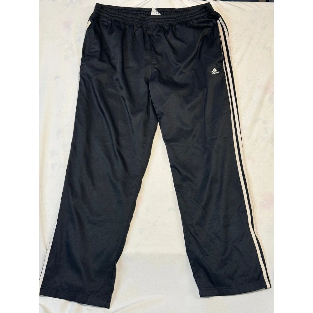 Adidas Climalite Track Pants Mens 2XL Black White 3 Stripe Athletic Gym Joggers